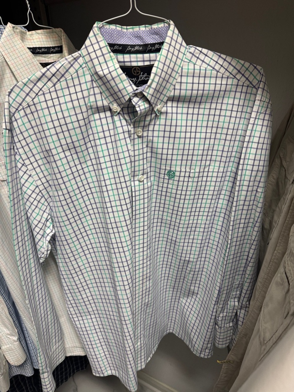 George Strait Plaid Button-Down Shirt - White with Blue & Green Check